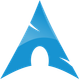 Official Arch Linux ISO system logo icon featuring a light blue stylized letter A with a subtle glossy reflection overlay.