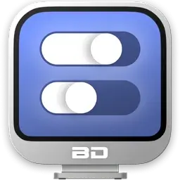 Official BetterDisplay Pro for Mac application icon featuring a stylized silver desktop monitor with a blue screen displaying two toggle sliders.