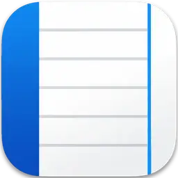 Notebooks application logo icon featuring a minimalist white lined notepad with a solid blue spine accent on a white background.