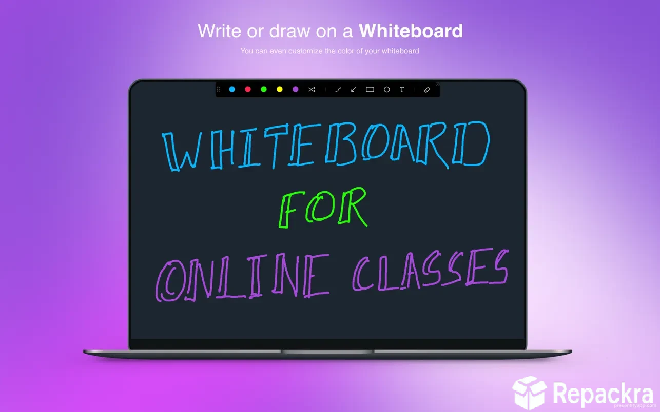 Presentify for Mac virtual whiteboard screen interface on a laptop.