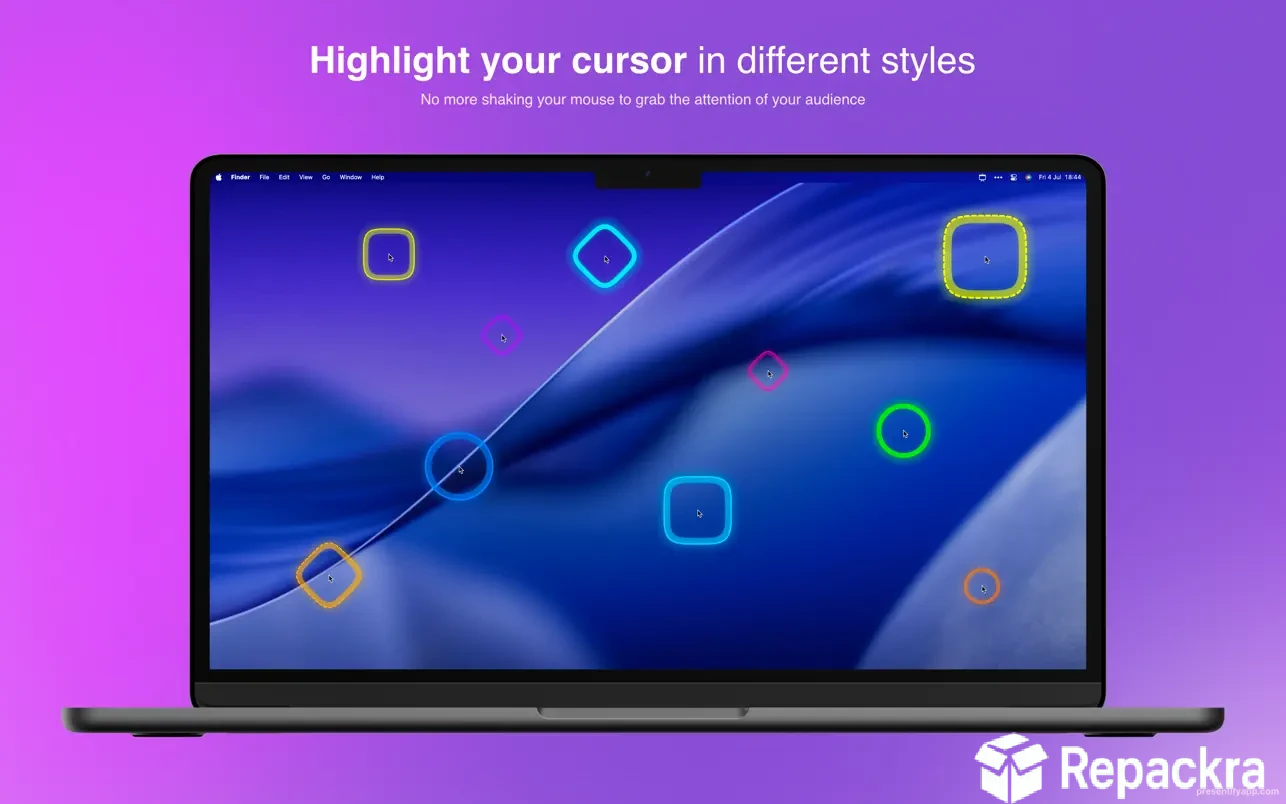 Presentify for Mac cursor highlighting styles on a laptop screen.