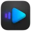 IINA player logo icon showing a glossy blue play triangle button with purple sound waves on a dark rounded rectangle.