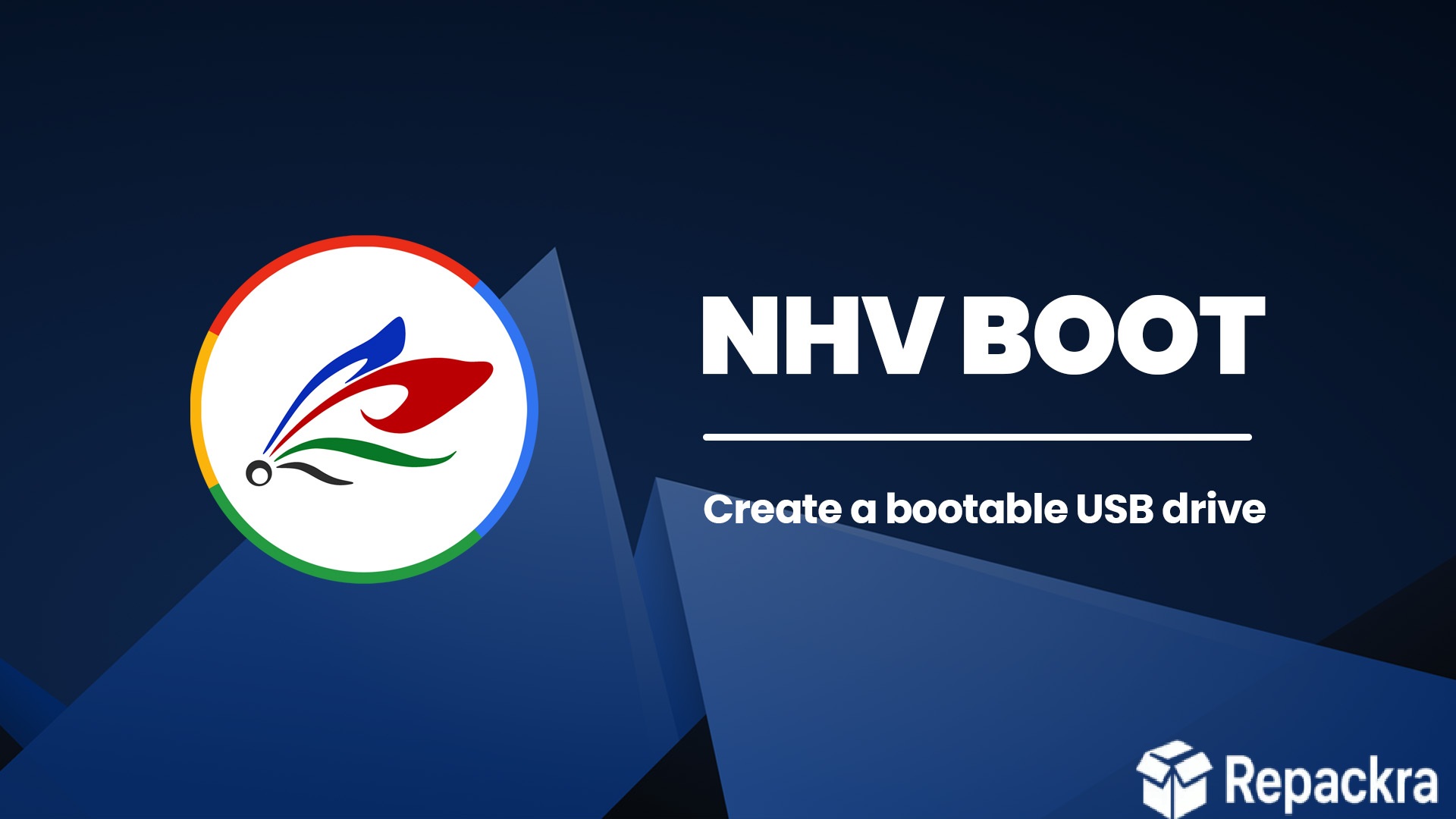 NHV Boot software graphic demonstrating how to create a bootable USB drive.