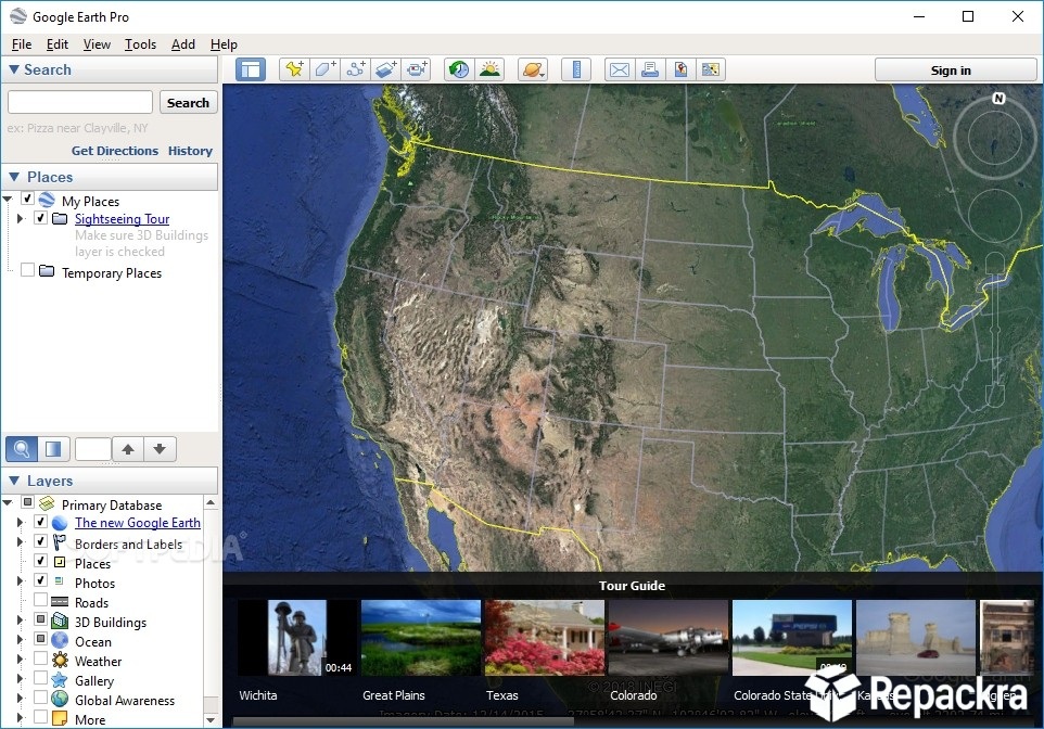 Google Earth Pro virtual globe showing satellite imagery with the historical timeline slider tool active on Windows