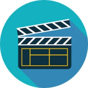 LosslessCut application logo icon featuring a dark blue clapperboard on a circular turquoise background