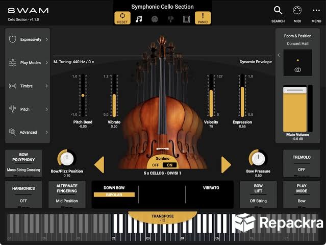 SWAM String Sections virtual instrument main interface display on Windows