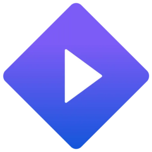 Stremio media streaming player official logo icon featuring a white play arrow inside a purple and blue gradient diamond background