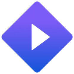 Stremio media streaming player official logo icon featuring a white play arrow inside a purple and blue gradient diamond background