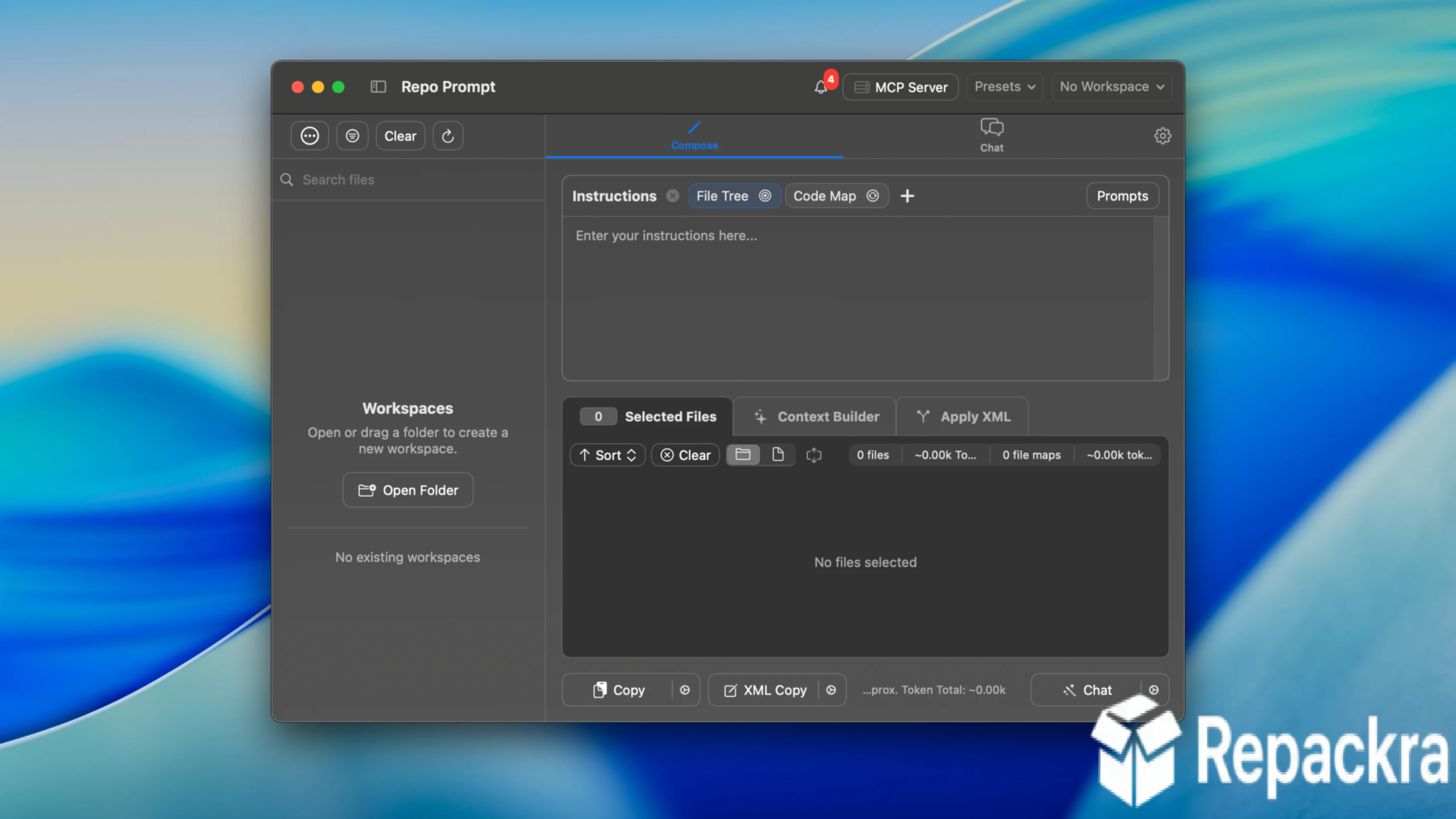 Repo Prompt User Interface Workspace and Compose Tab Screenshot