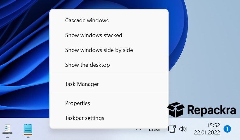 ExplorerPatcher Windows Taskbar Right Click Context Menu Screenshot