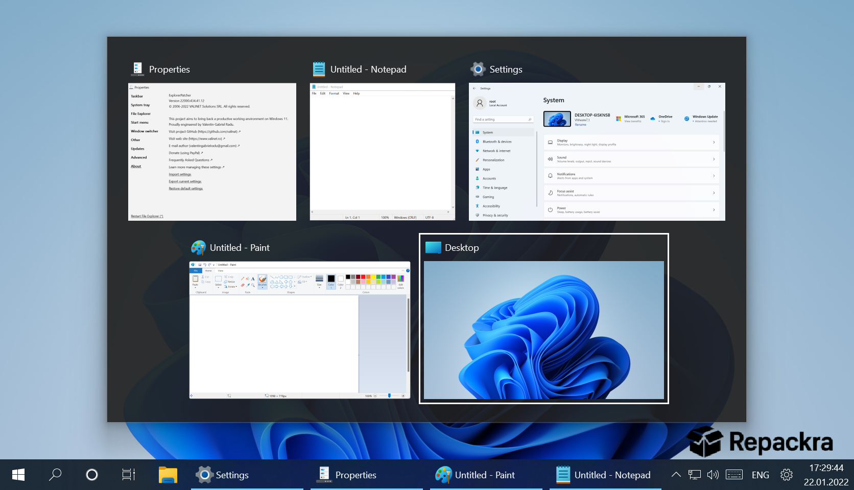 ExplorerPatcher Windows Task Switcher Interface Screenshot