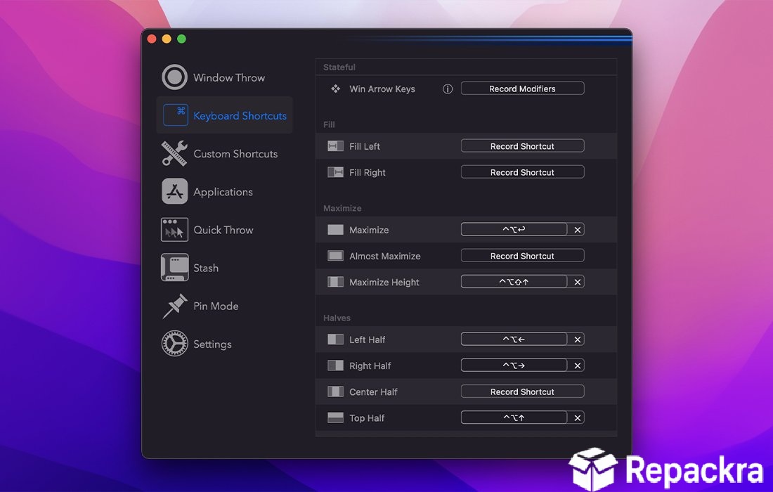 Rectangle Pro for Mac Keyboard Shortcuts Preferences Screenshot