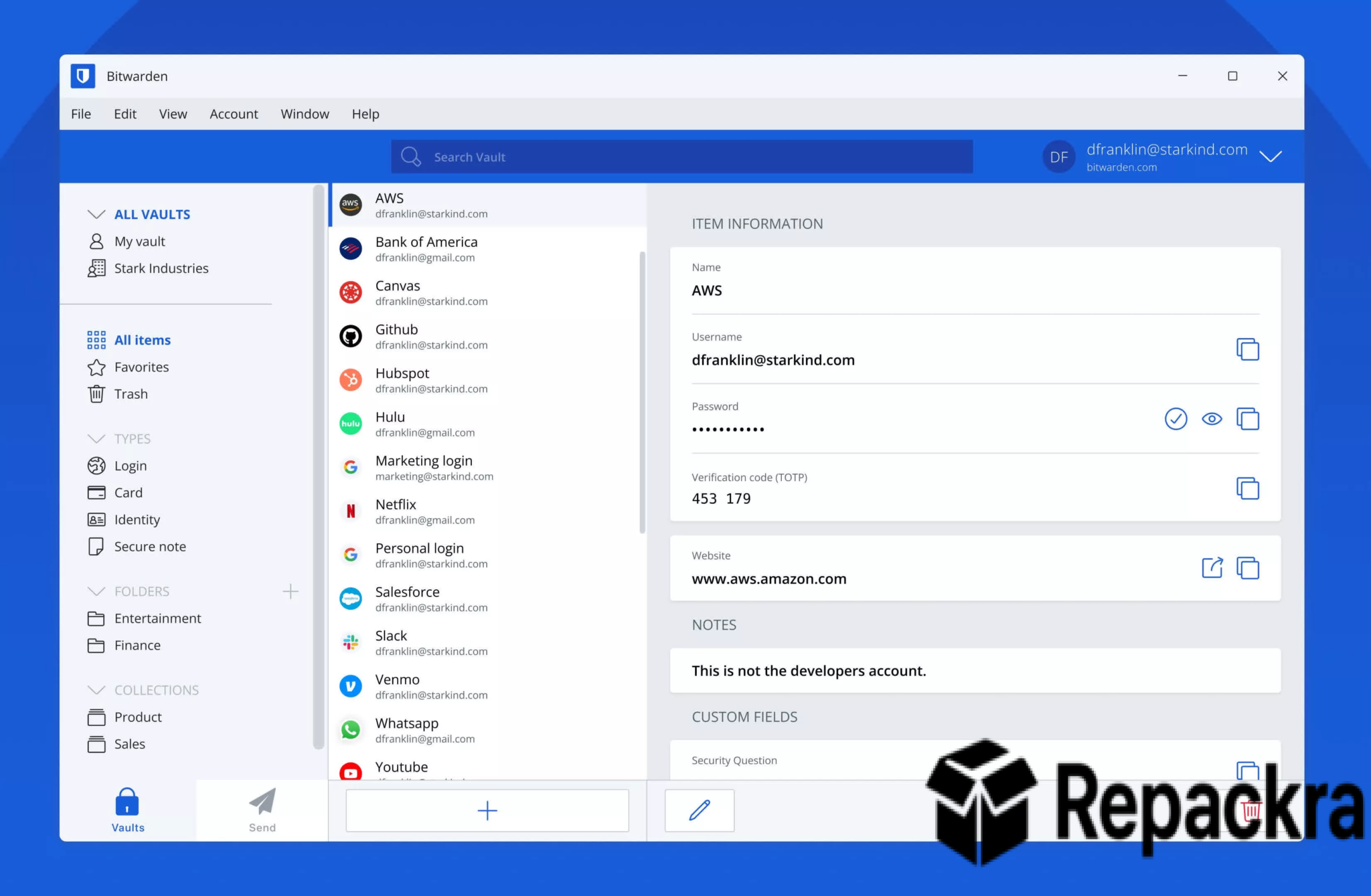 Bitwarden Desktop Application Password Vault Interface Screenshot