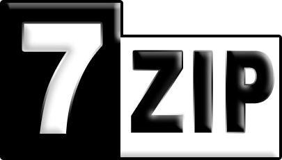 Official 7-Zip file archiver utility logo featuring a white number 7 in a black square next to black ZIP text.