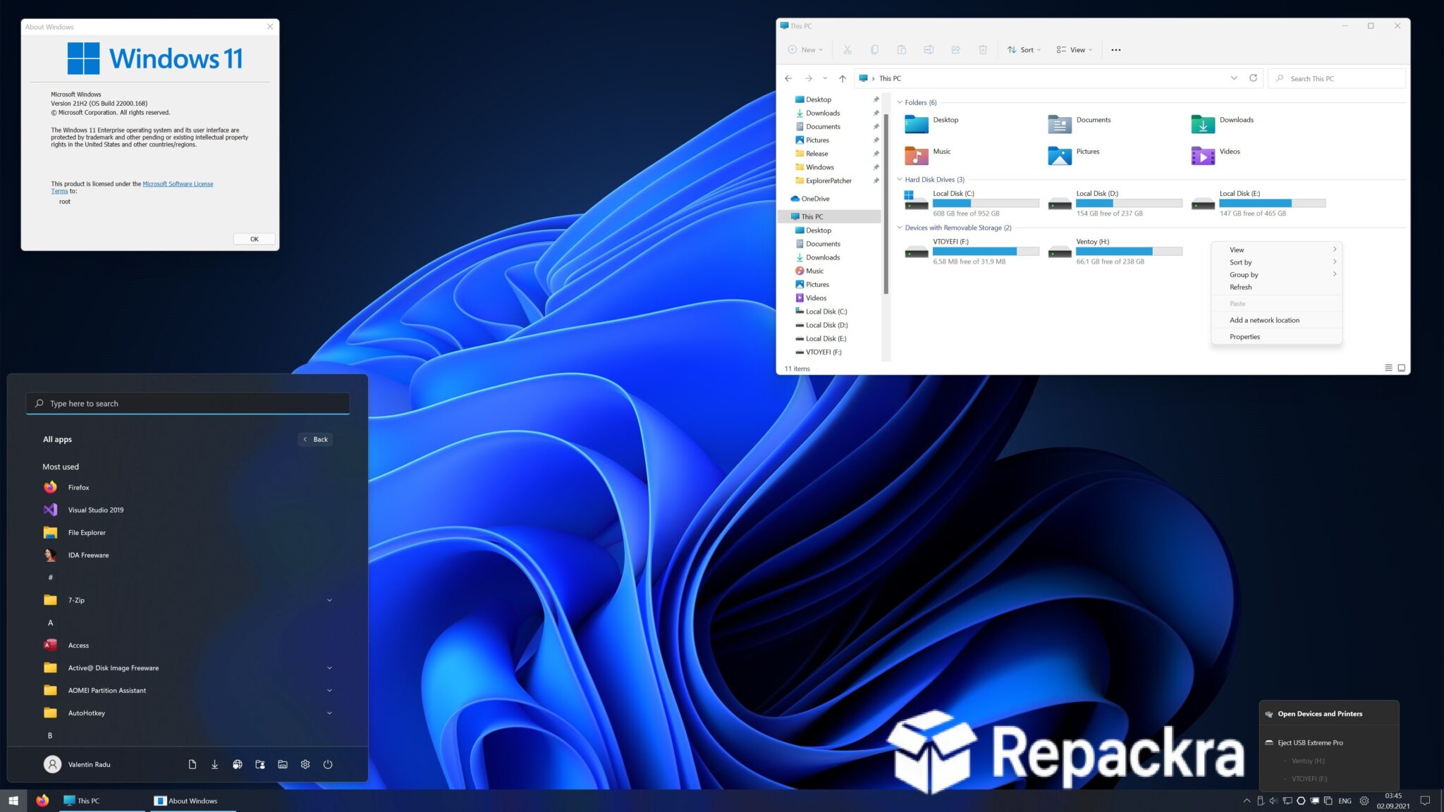 ExplorerPatcher Windows Desktop Taskbar and Start Menu Customization Screenshot