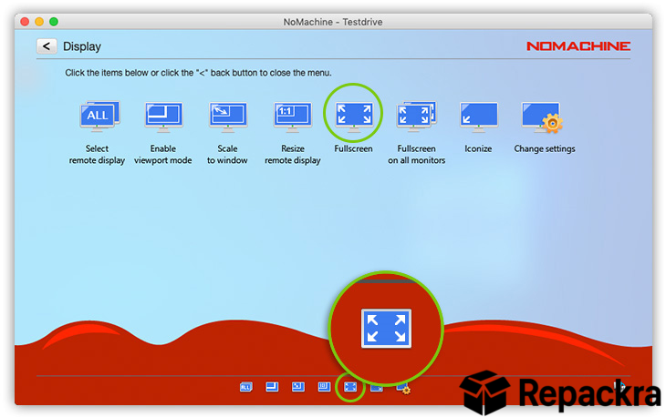 NoMachine for Windows Remote Desktop Display Settings Fullscreen Option Screenshot