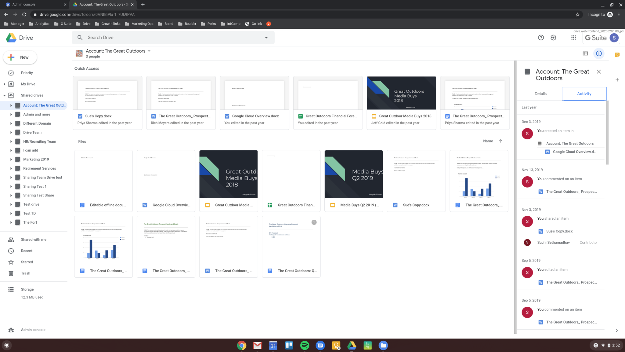 Google Drive for PC Shared Drives Folder Activity Screenshot