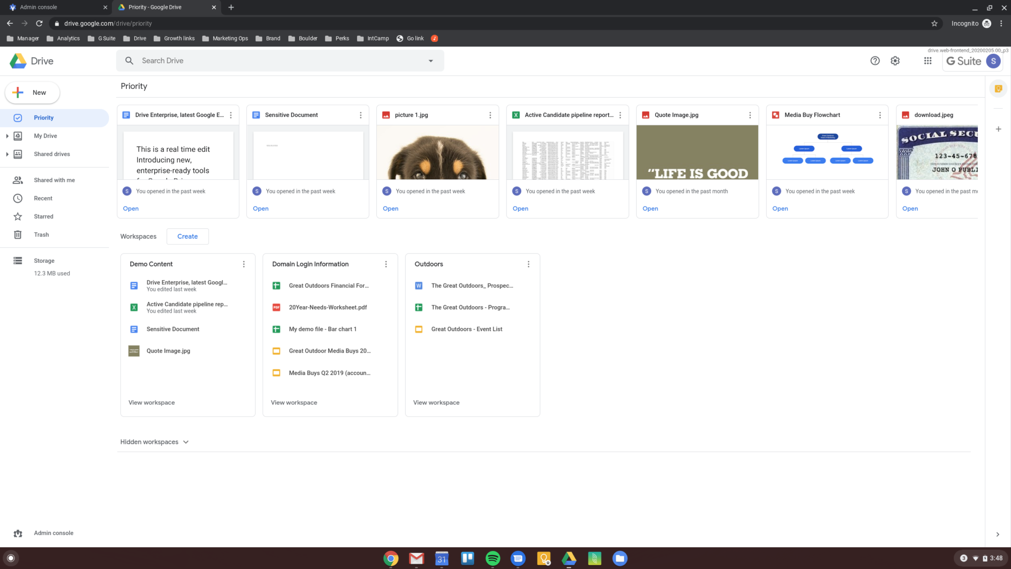 Google Drive for PC Priority Workspaces Dashboard Screenshot