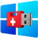 Red emergency first aid kit USB flash drive icon overlaid on a blue Windows logo.