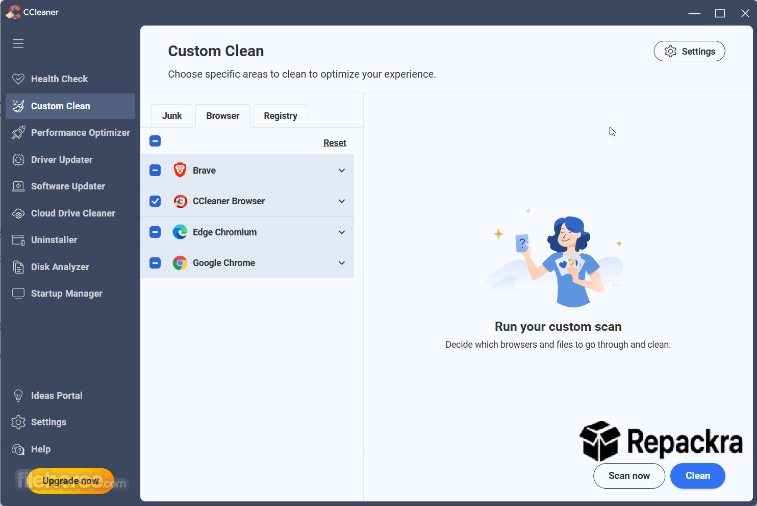 CCleaner for Windows Custom Clean Browser Settings Screenshot