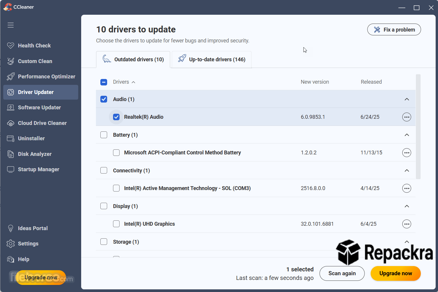 CCleaner for Windows Driver Updater Tool Screenshot