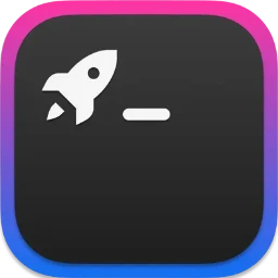 SwiftServer application icon featuring a white rocket launch symbol and underscore glyph inside a dark terminal frame with a pink-to-blue gradient border.