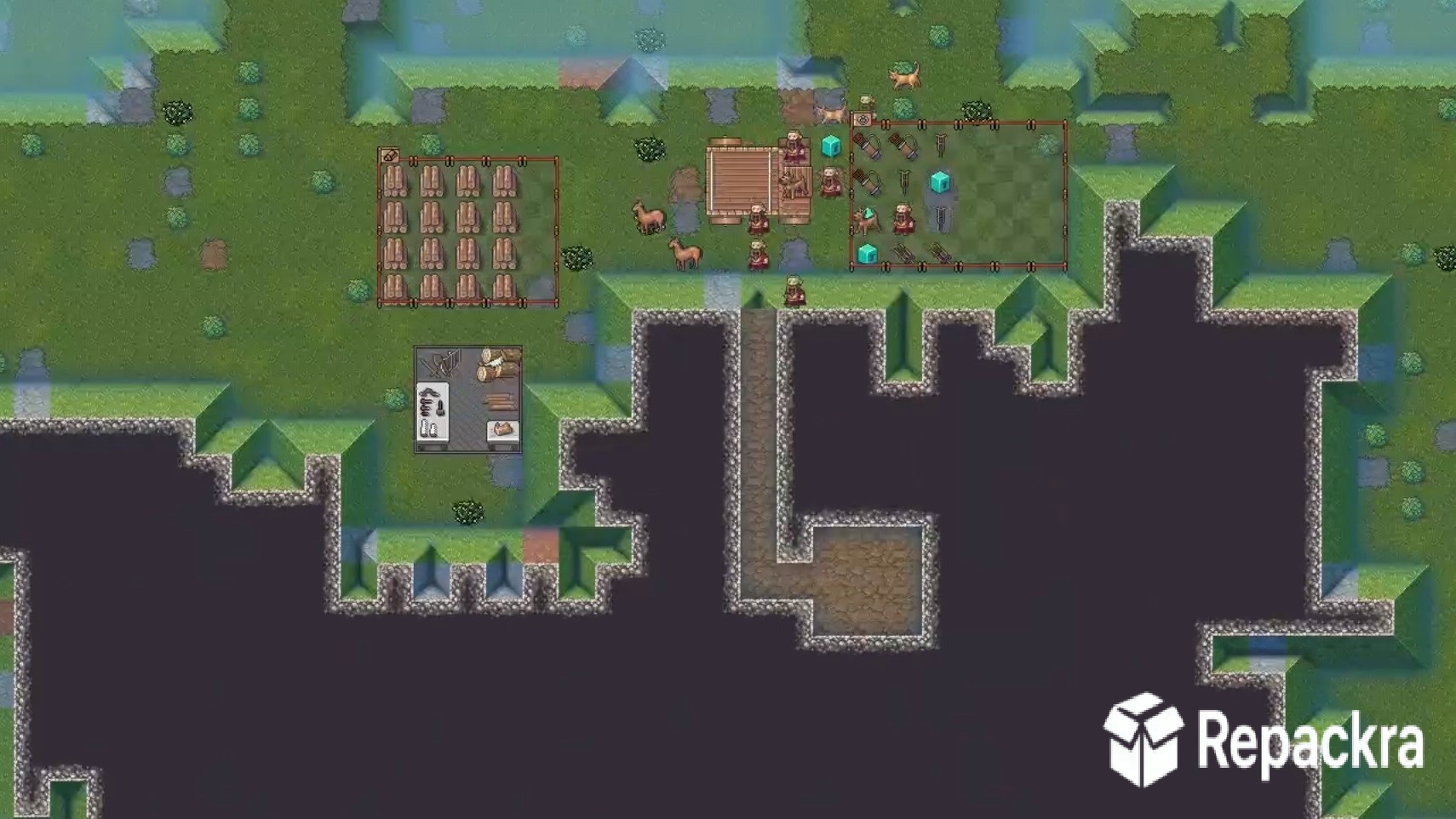 Dwarf Fortress Graphical Version Starting Wagon and Base Layout Gameplay Screenshot