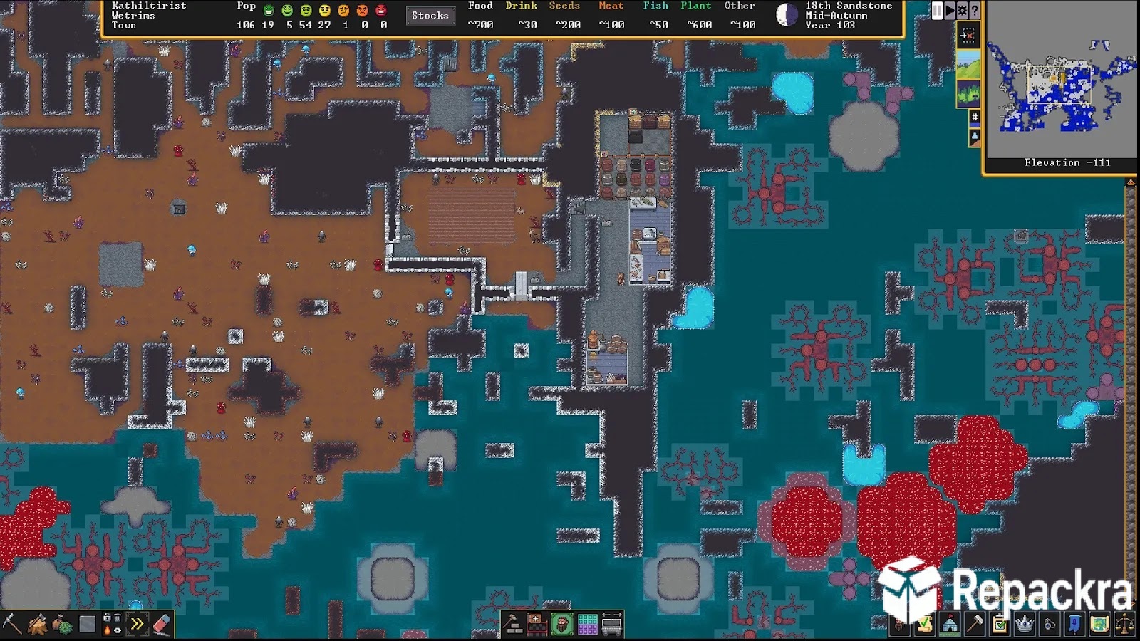 Dwarf Fortress Cavern Layer Subterranean Base Gameplay Screenshot