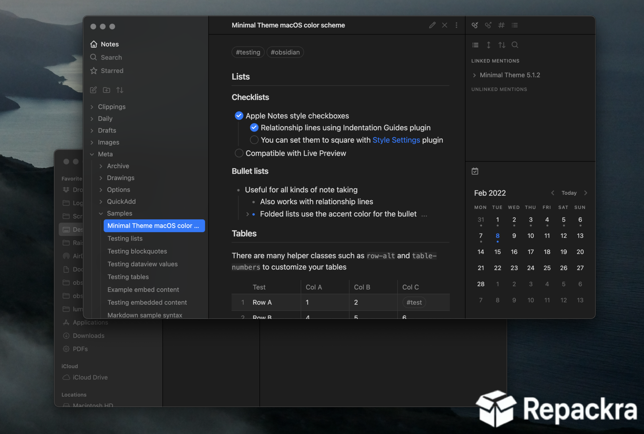 Obsidian for Mac Dark Mode Application Interface Dashboard Screenshot