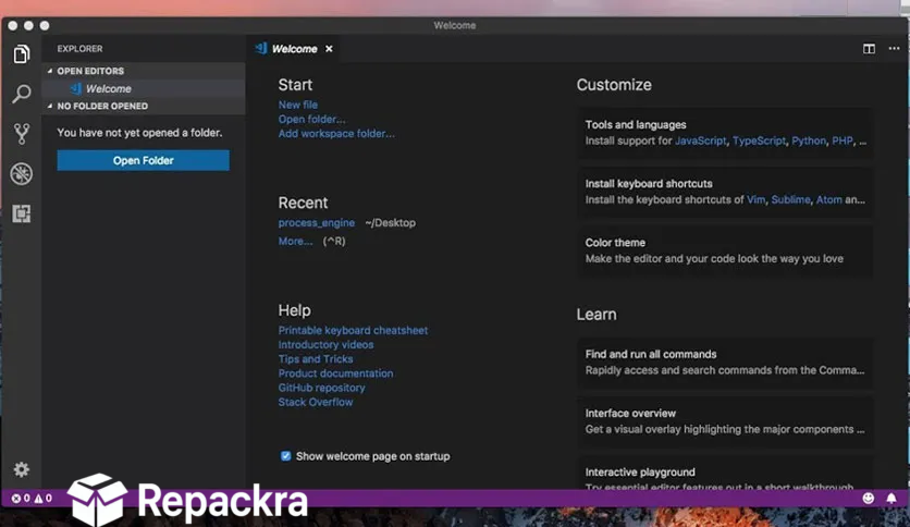 Visual Studio Code for Mac Welcome Screen Interface Screenshot