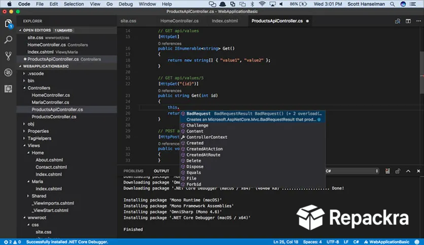 Visual Studio Code for Mac C-Sharp Code Editor Screenshot