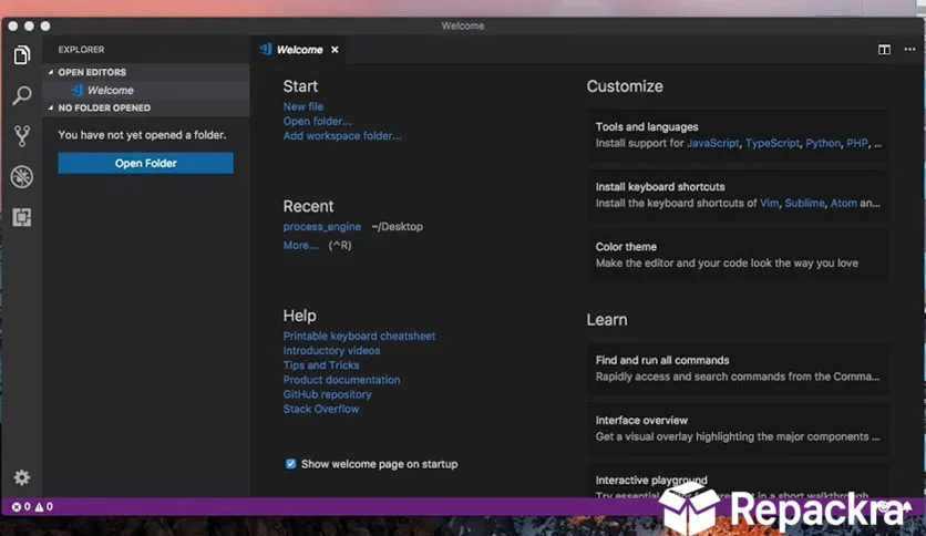 Visual Studio Code for Mac Welcome Screen Screenshot