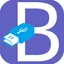 Purple application icon featuring a large white letter B overlaid with a blue bootable USB flash drive graphic.
