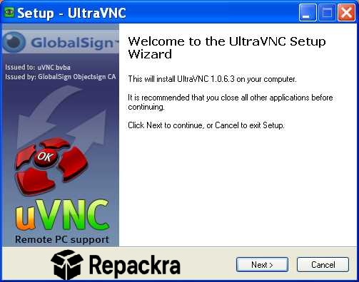 UltraVNC for Windows Setup Wizard Installation Screenshot