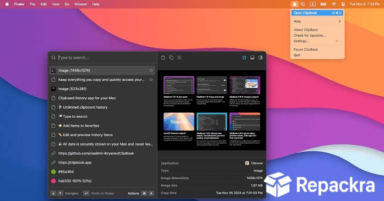 clipbook-mac-clipboard-manager-interface-and-menu-bar-dropdown