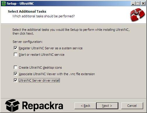 UltraVNC for Windows Select Additional Tasks Setup Screenshot