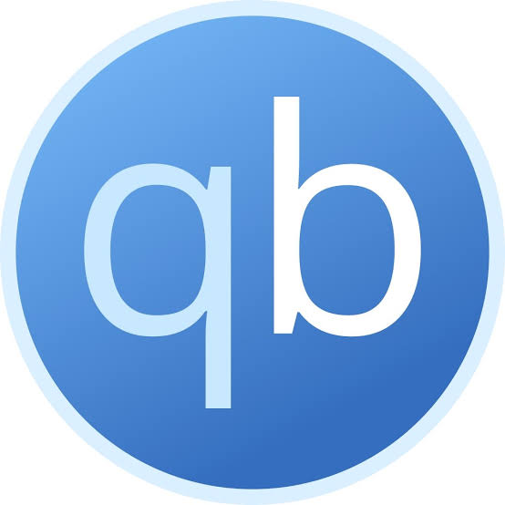Official qBittorrent software circular blue icon featuring white qb lowercase typography.