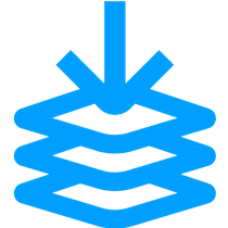 Official UniGetUI open-source software application icon featuring a blue download arrow pointing into layered horizontal lines.