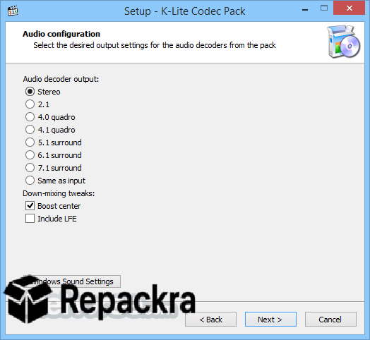 K Lite Codec Pack for Windows Setup Audio Configuration Screenshot