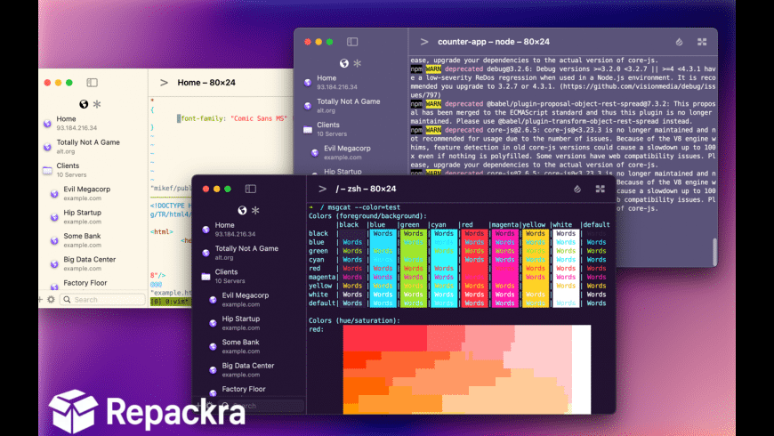 Terminal Application Multiple Theme Windows and Color Customization Screenshot