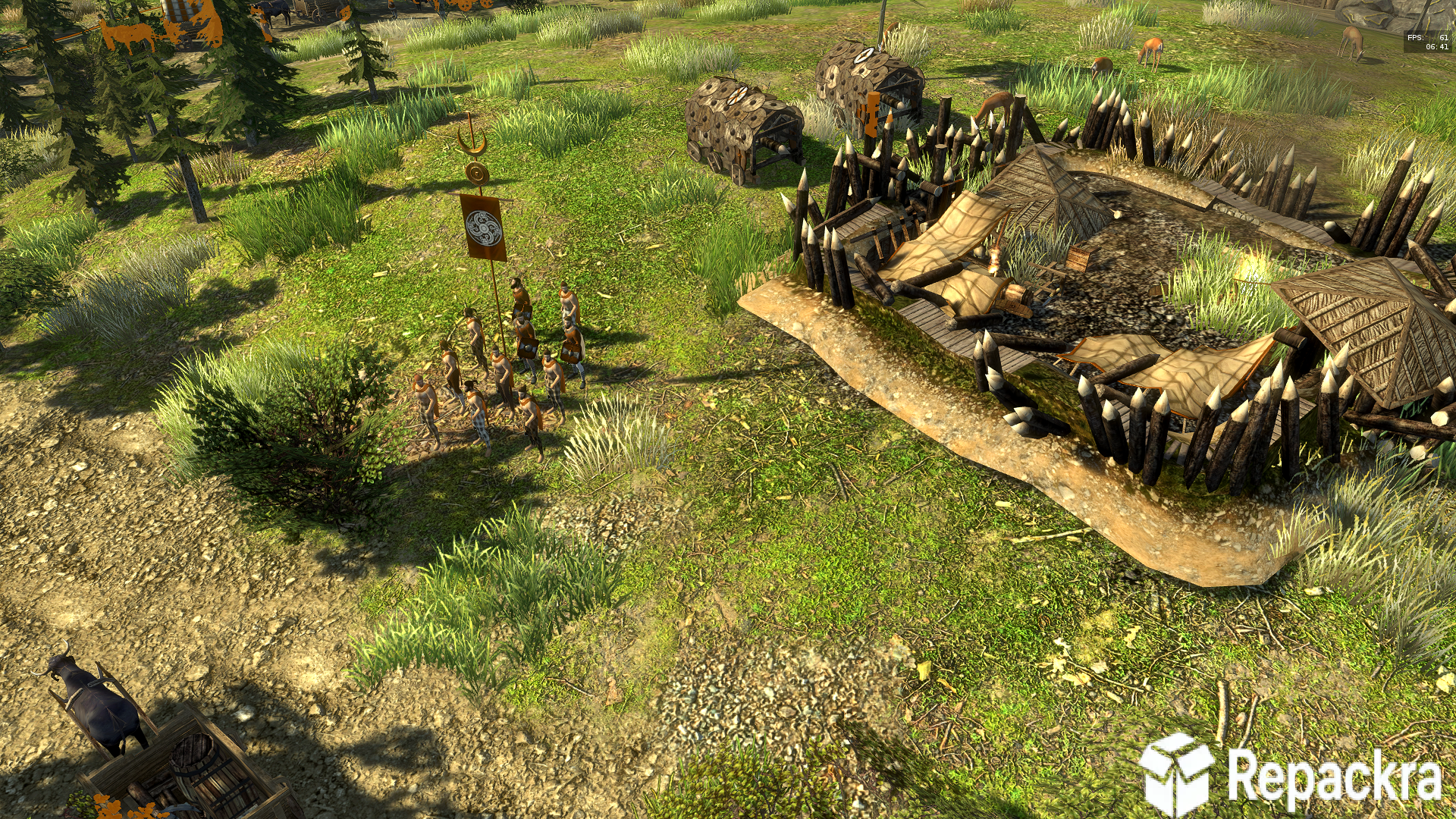 0 A.D. Ancient Encampment Palisade Base and Military Unit Gameplay Screenshot