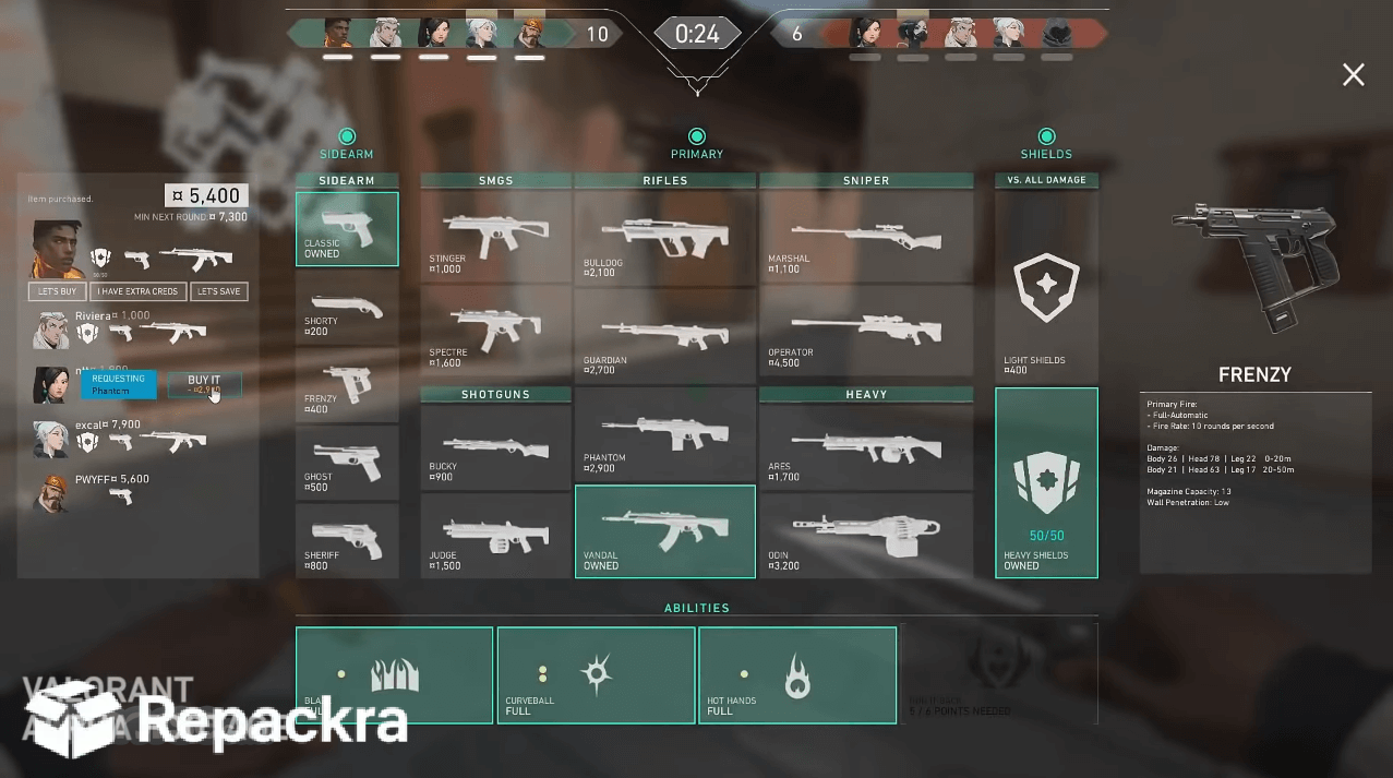 Valorant for PC In Game Buy Menu Interface Screenshot