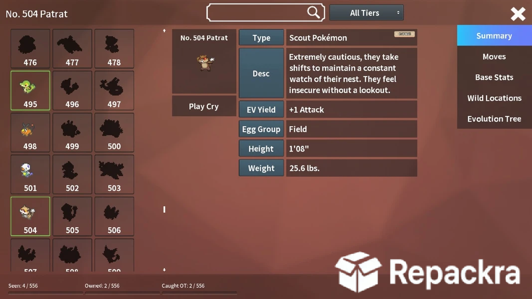 PokeMMO Pokédex Patrat Summary Interface Screenshot