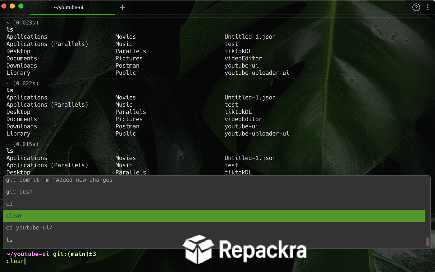 Warp Terminal Command History Auto Suggestion Interface Screenshot