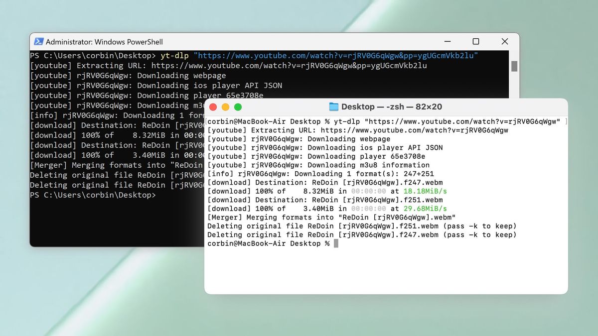 yt-dlp Command Line Download Execution in Windows PowerShell and macOS Terminal
