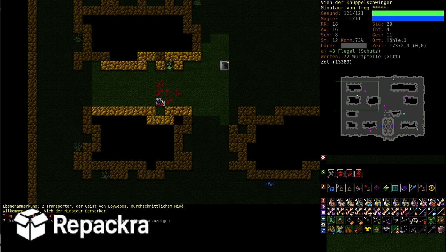 Dungeon Crawl Stone Soup German Interface Minotaur Berserker Gameplay Screenshot