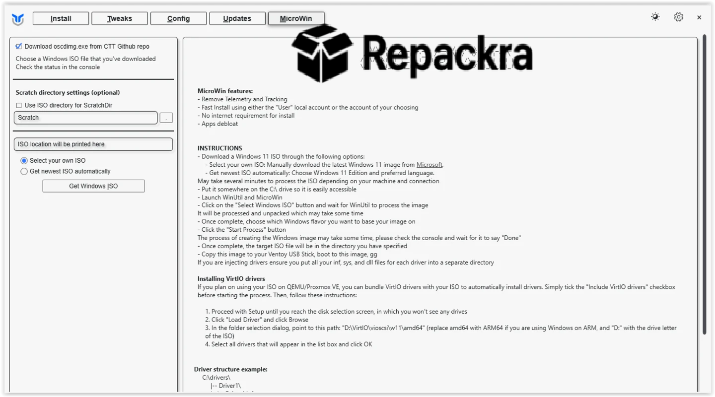 Chris Titus Tech Windows Utility MicroWin Tab Interface Screenshot