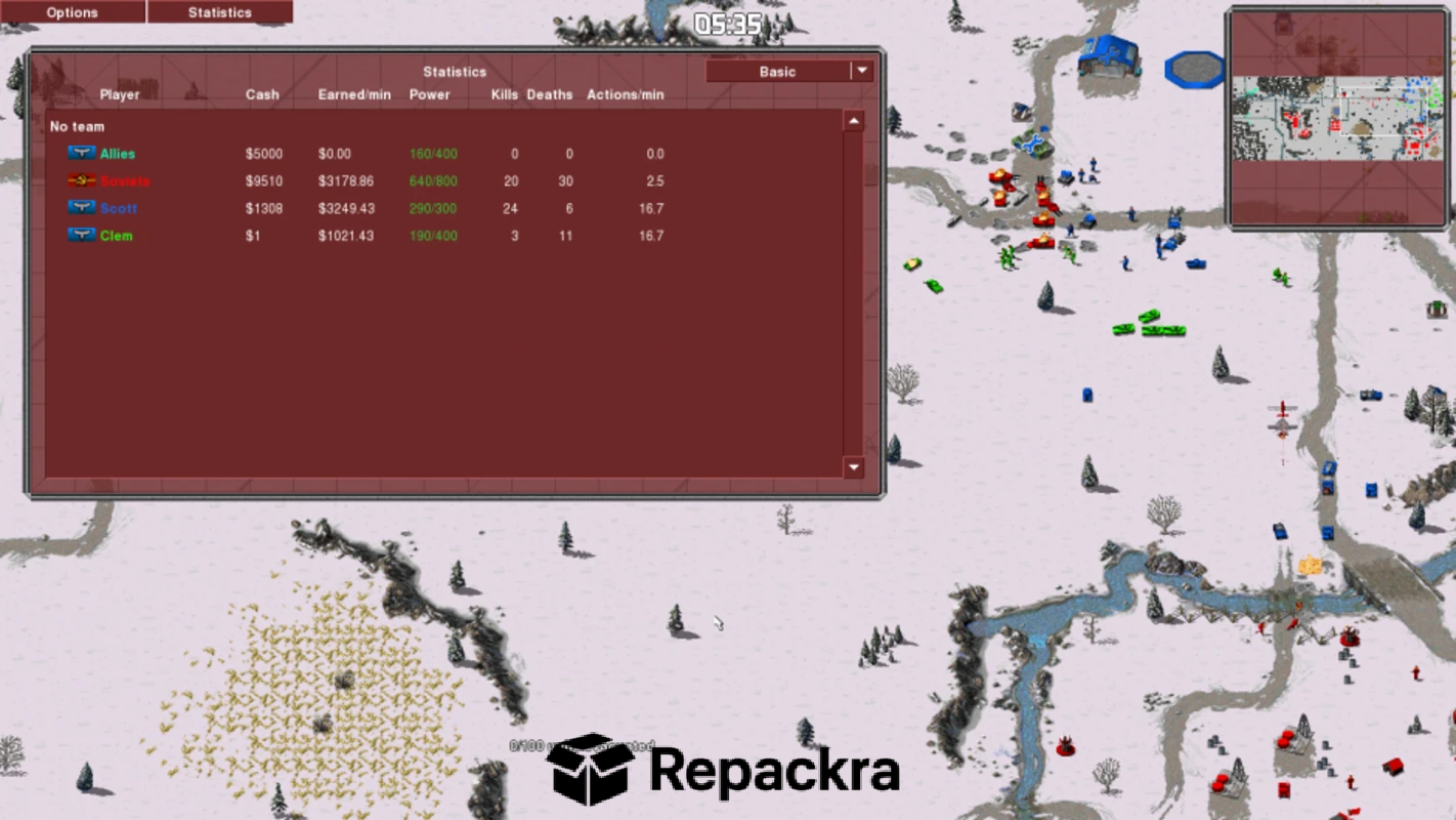 OpenRA Red Alert Snow Map Match Statistics Gameplay Screenshot