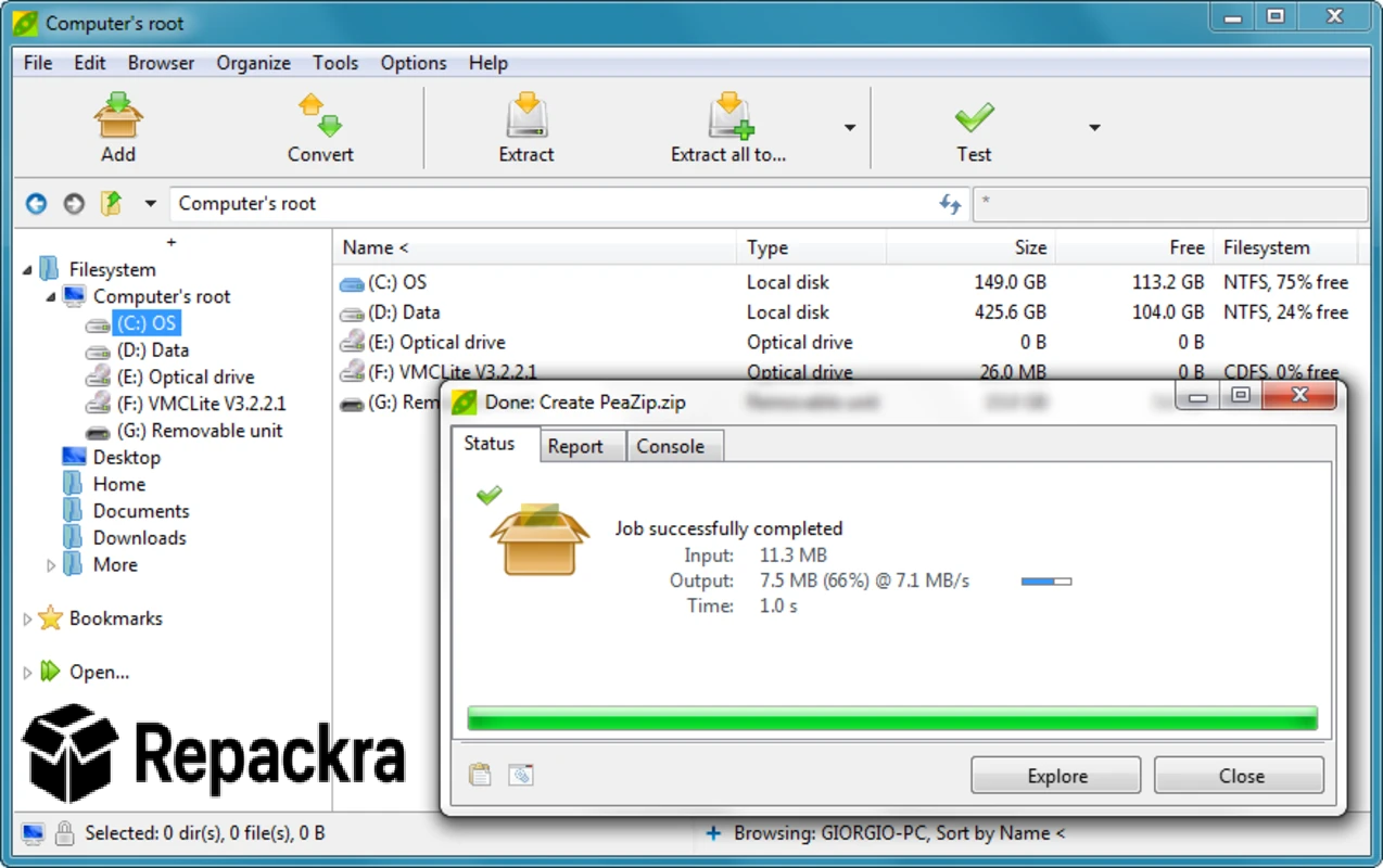 peazip-archive-creation-job-successfully-completed-interface