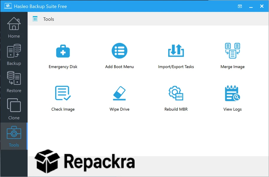 Hasleo Backup Suite Free Tools Menu Interface